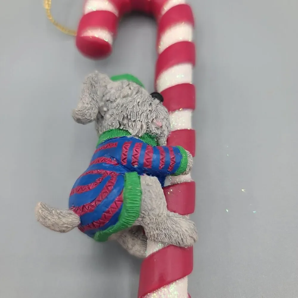 Christmas Ornament Dog Climbing Candy Cane Peppermint Stick